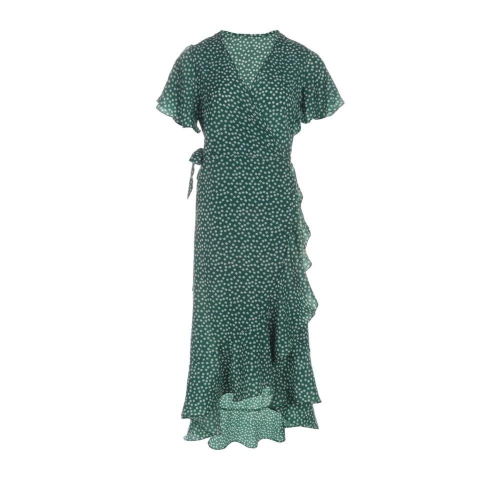 Green white dot Bohemia ruffle wrap maxi dress - Picture 9 of 9